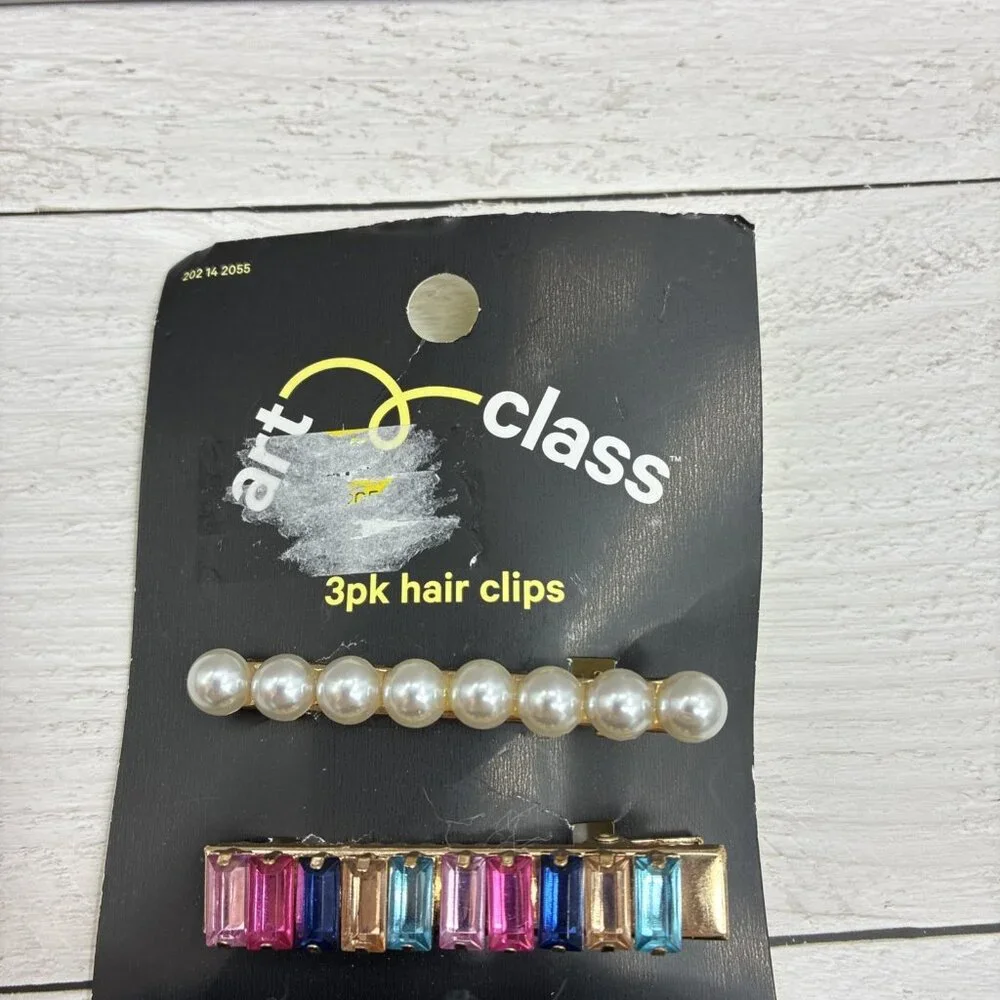 Art Class Girls Hair Clips 3 Pack Retro 80s Pearl Rhinestone Multicolor One Size